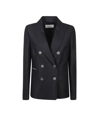 Peserico Double-breasted Suit Jacket In Black