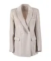 Peserico Double-breasted Tailored Jacket With Ribbed Texture In Gray