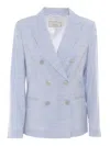 Peserico Double-breasted Tailored Jacket With Classic Lapel In Blue