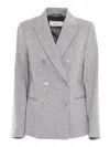 Peserico Double-breasted Tailored Jacket With Classic Lapel In Gray