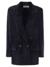 Peserico Double-breasted Velvet Blazer With Classic Lapels In Blue