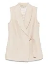 Peserico Single-button Grid Textured Vest In Neutrals