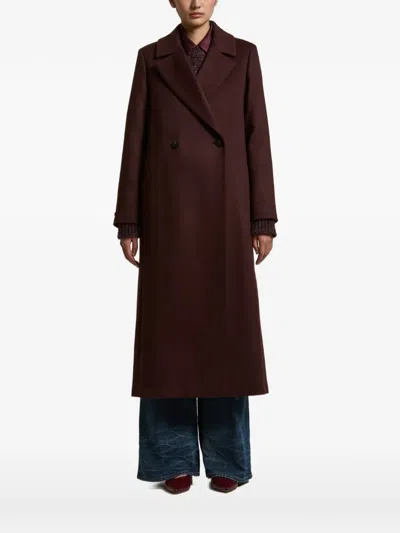 Peserico Double-breasted Belted Coat In Brown
