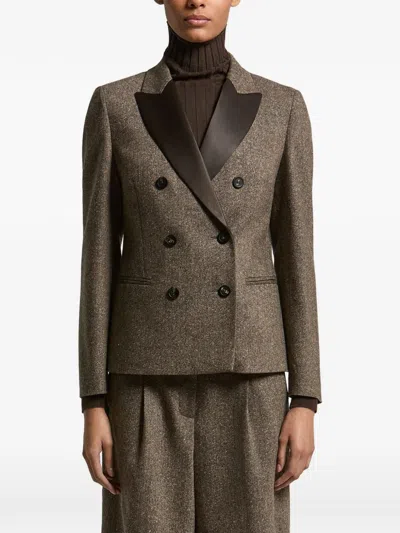Peserico Double-breasted Blazer In Brown