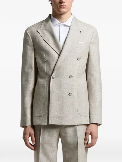 Peserico Double-breasted Blazer In Neutral