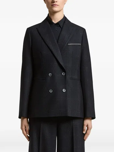 Peserico Double-breasted Checked Jacket In Blue