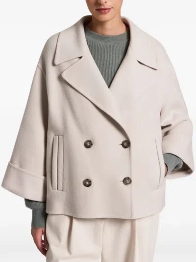Peserico Double-breasted Cropped Coat In Neutral