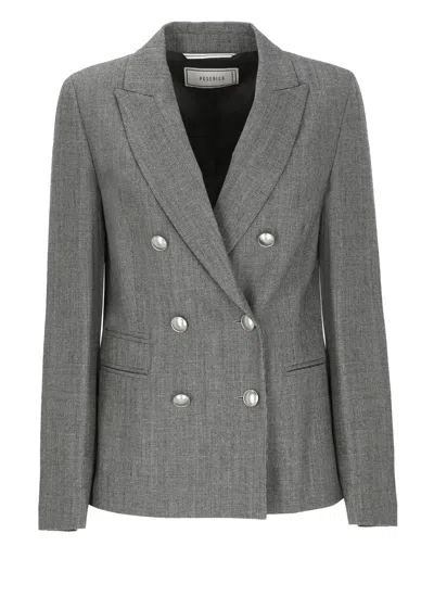 Peserico Double-breasted Grey Jacket With Rhinestone Detail In Gray
