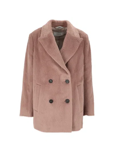Peserico Double-breasted Wide Lapels Plush Coat In Pink