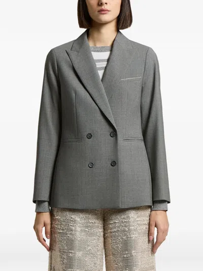 Peserico Double-breasted Peaked-lapel Jacket In Gray