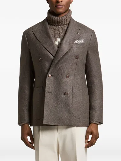 Peserico Double-breasted Peak-lapel Blazer In Brown
