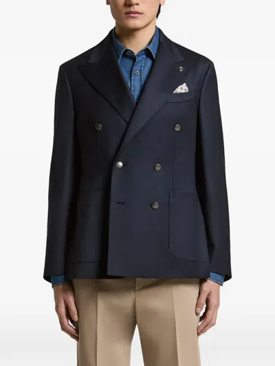Peserico Double-breasted Peak-lapel Jacket In Blue