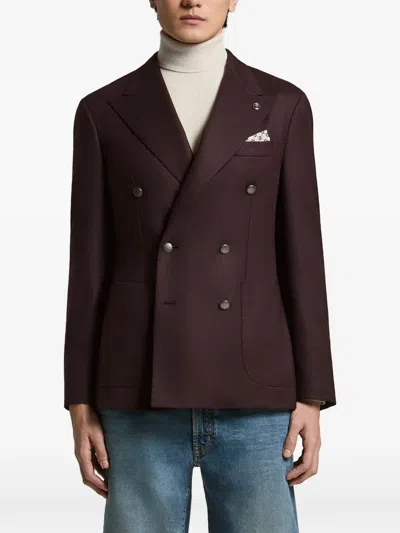 Peserico Wool Gabardine Regular Fit Double Breasted Blazer In Burgundy