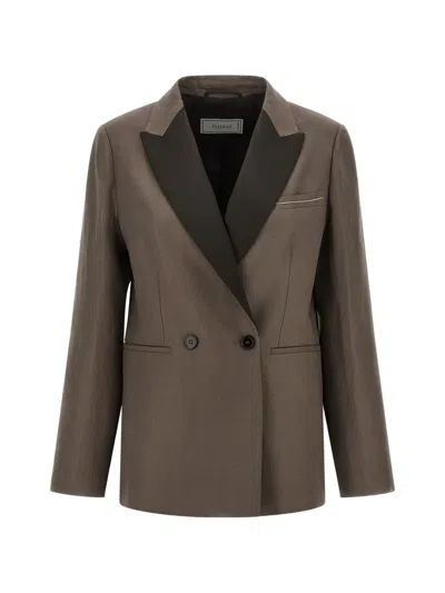 Peserico Double-breasted Peak-lapels Blazer In Brown