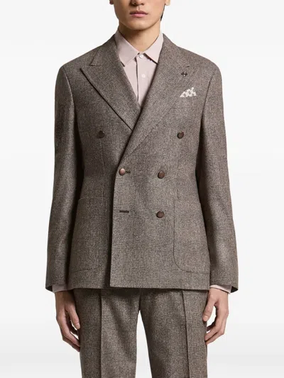Peserico Double-breasted Prince Of Wales Check Jacket In Brown