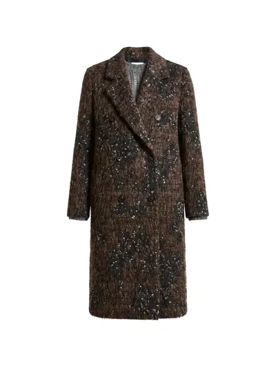 Peserico Double-breasted Sequin-embellished Coat In Brown