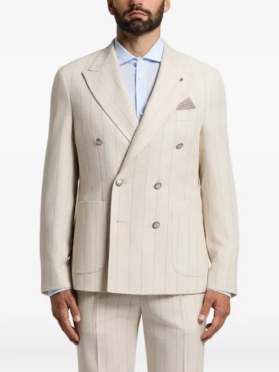 Peserico Double-breasted Striped Blazer In Neutral