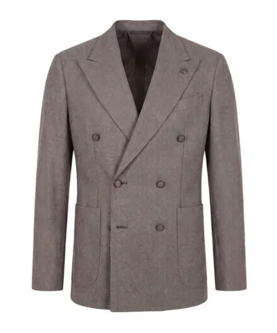Peserico Double-breasted Twill Blazer In Gray