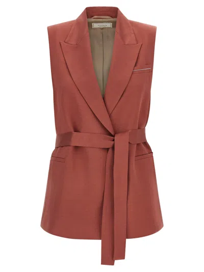 Peserico Double-breasted Viscose-linen Vest In Terracotta