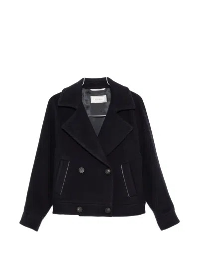 Peserico Double-breasted Wool Coat In Black