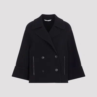 Peserico Double-breasted Wool Shortcoat With Cashmere Blend In Black