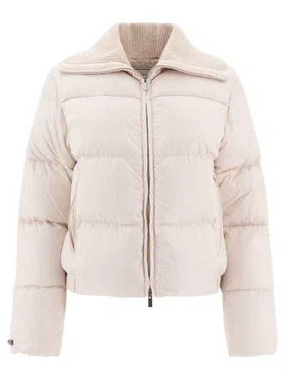 Peserico Down Jacket With Wool Collar In White