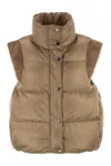 Peserico Down Vest With Winged Collar In Brown