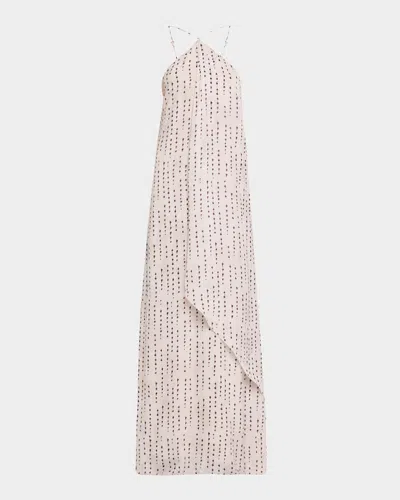 Peserico Draped Dot-print Halter Maxi Dress In Sunrise
