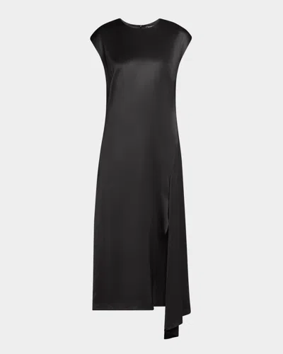 Peserico Draped Side-slit Midi Shift Dress In Black