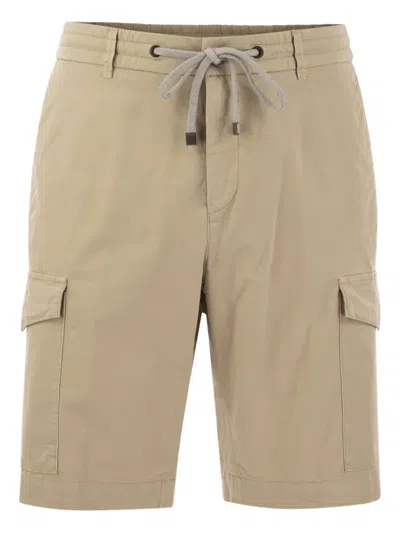 Peserico Lightweight Cotton Lyocell Canvas Jogger Bermuda Shorts In Neutral