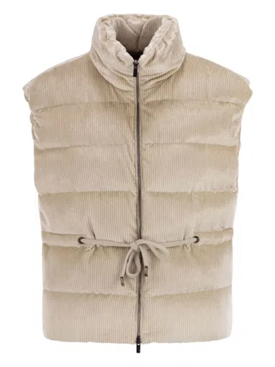 Peserico Down And Viscose Velvet Waistcoat In Neutral