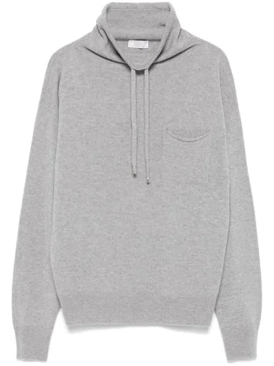 Peserico Drawstring High-neck Sweater In Grey