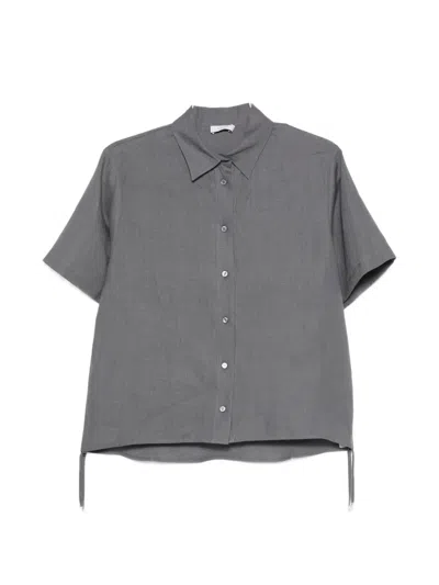 Peserico Linen Shirt Lace Up Hem Short Sleeves In Gray