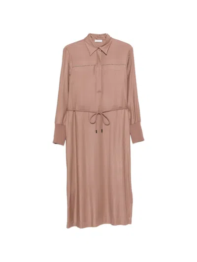 Peserico Drawstring-waist Long-sleeve Midi Dress In Brown