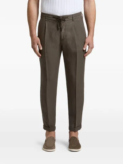 Peserico Drawstring-waist Pleated Trousers In Brown