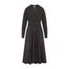 Peserico Ebony Brown Two-fabric Midi Dress With Pointed Collar In Brown