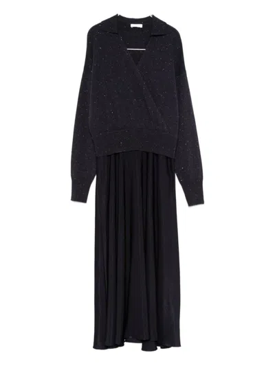 Peserico Panelled Midi Dress In Black