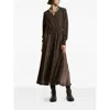 Peserico Mixed-material Long Dress With Knit Bodice In Brown