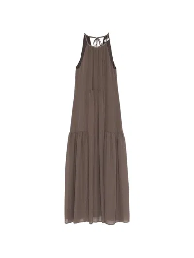 Peserico Georgette Dress Halter Neckline Tiered Skirt In Brown