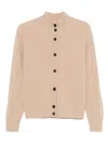 Peserico Beige Ribbed Knit Sweater With High Neckline In Nude