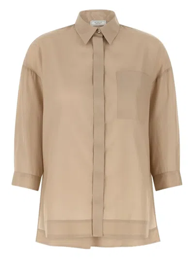 Peserico Dropped-shoulder Pocket Shirt In Brown