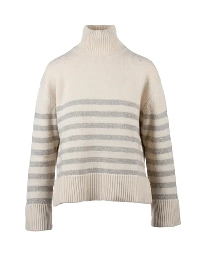 Peserico Easy Easy Turtleneck Sweater With Ribbed Details In Neutral