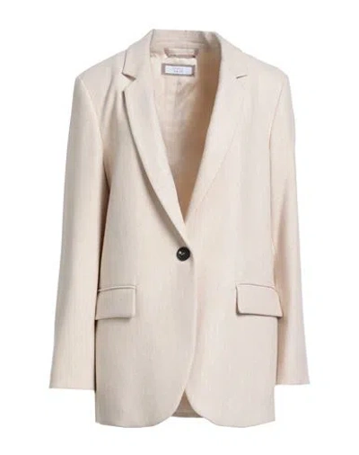 Peserico Easy Woman Blazer Beige Size 12 Wool, Polyester, Viscose, Polyamide, Elastane In Neutral