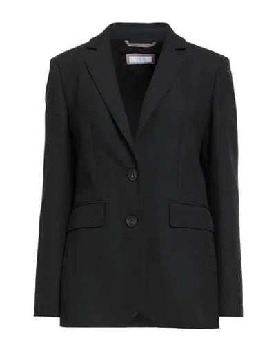 Peserico Easy Woman Blazer Charcoal Size 6 Polyester, Viscose, Cotton, Elastane In Black