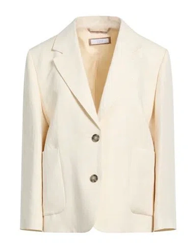 Peserico Easy Woman Blazer Cream Size 12 Linen, Viscose In Gray