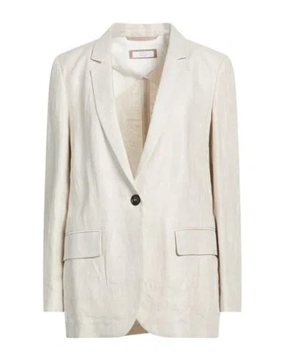 Peserico Easy Woman Blazer Light Grey Size 8 Linen In White