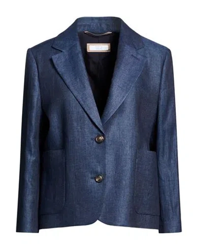 Peserico Easy Woman Blazer Navy Size 12 Linen In Blue