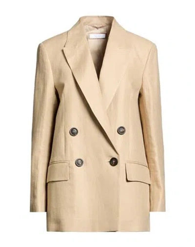 Peserico Easy Woman Blazer Sand Size 8 Linen In Gold