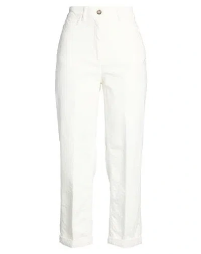 Peserico Easy Woman Jeans Ivory Size 12 Cotton, Elastane In White