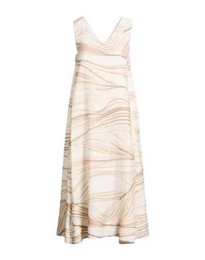 Peserico Easy Woman Midi Dress Cream Size 6 Linen In Brown